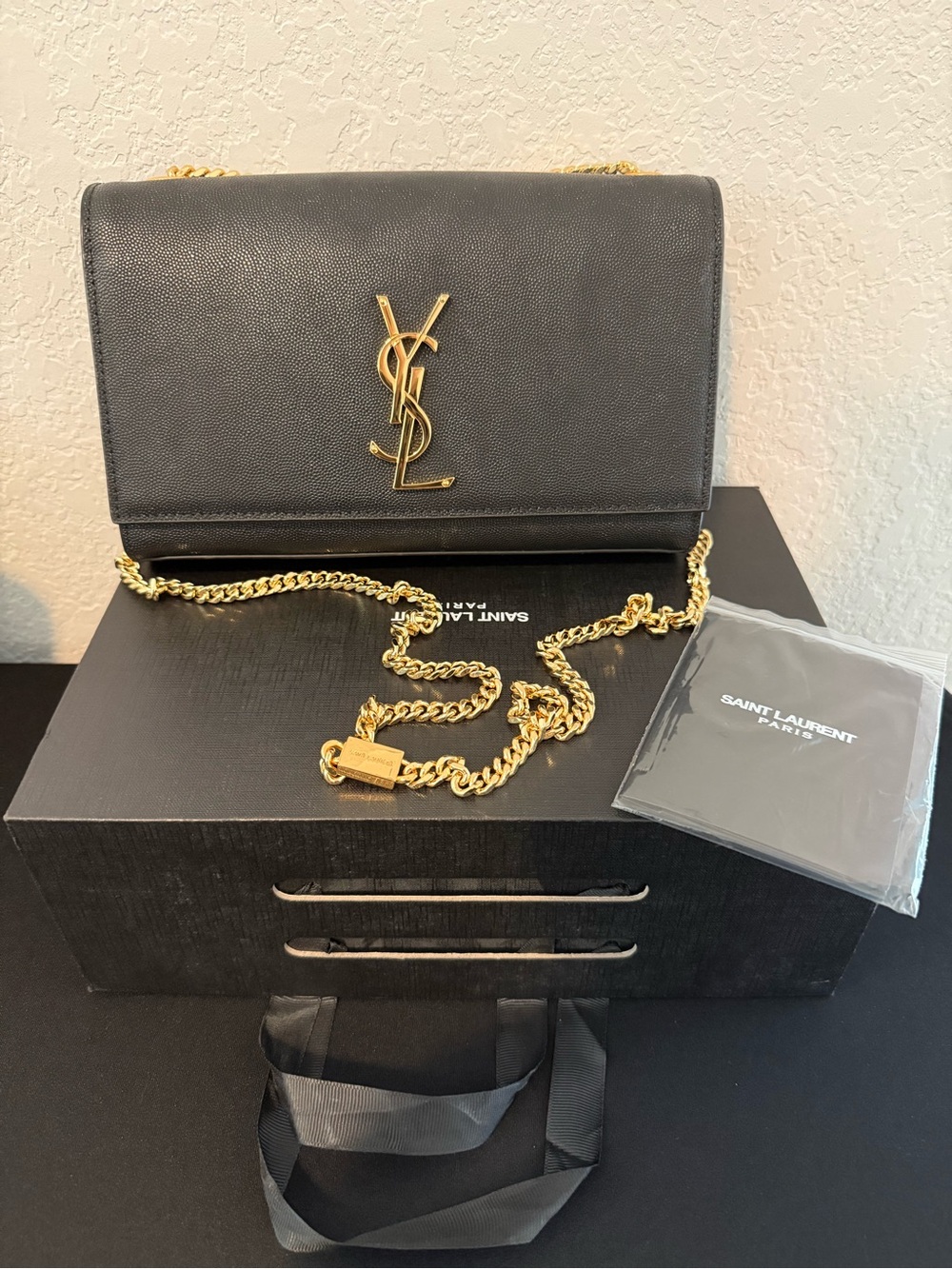 Black Leather YSL with Chain Strap
